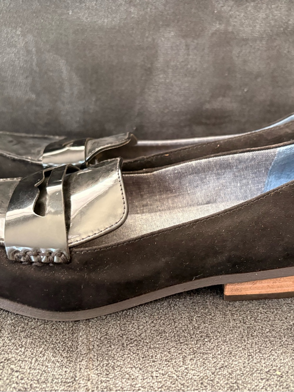 Dr. Scholl's Black Suede Loafers with Patent Accent